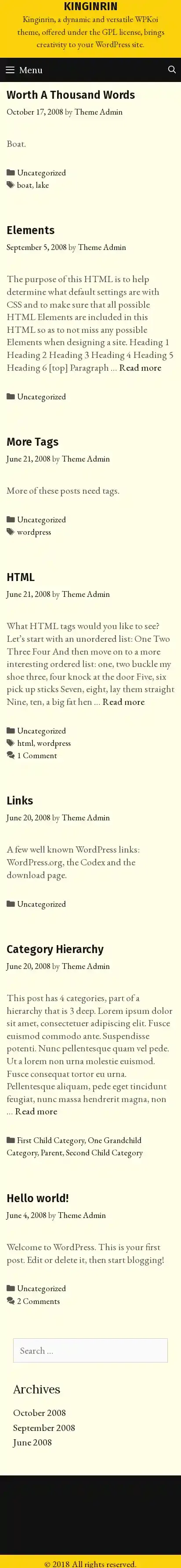 Kinginrin home page on mobile