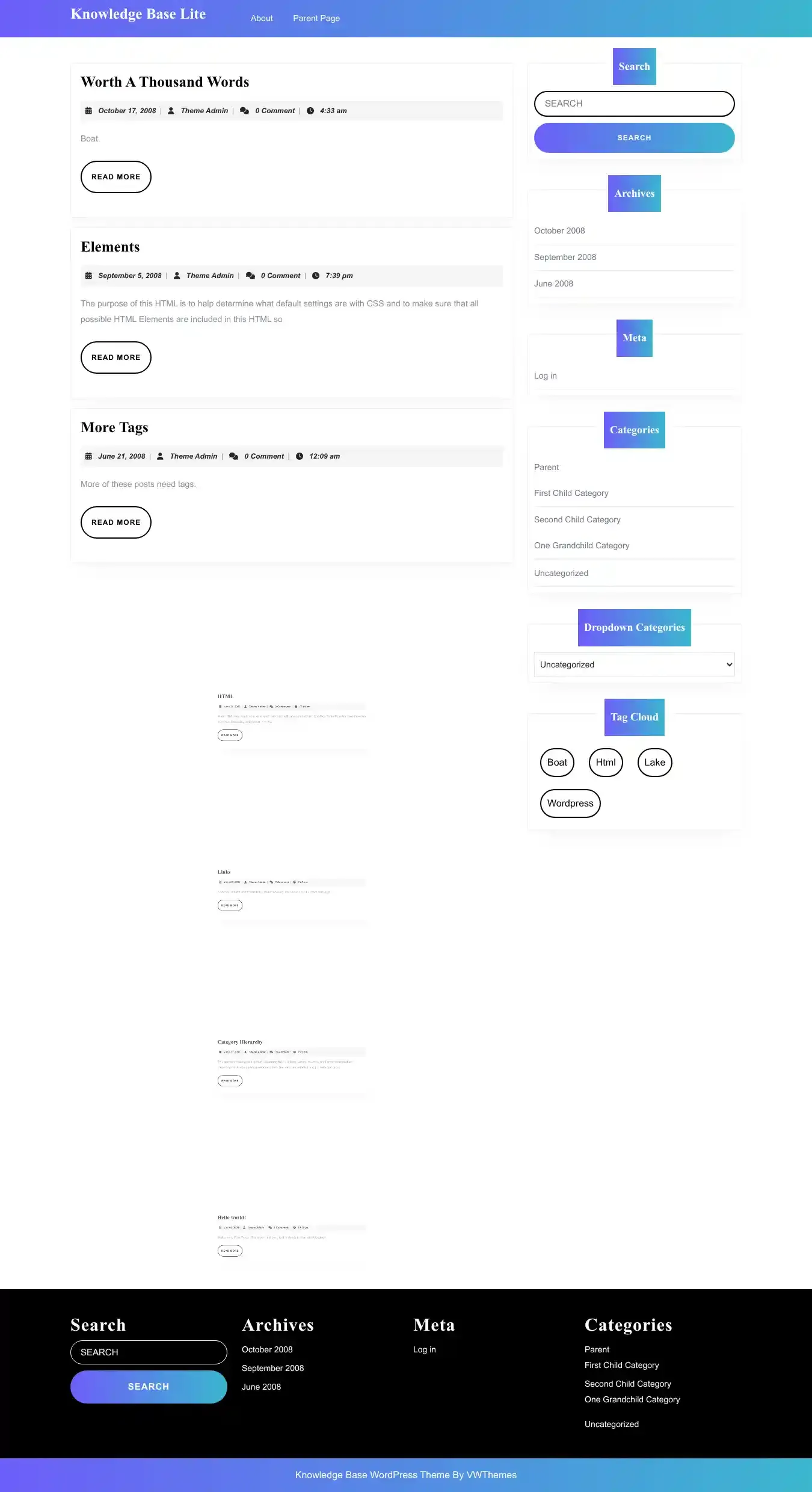 Knowledge Base Lite home page on desktop