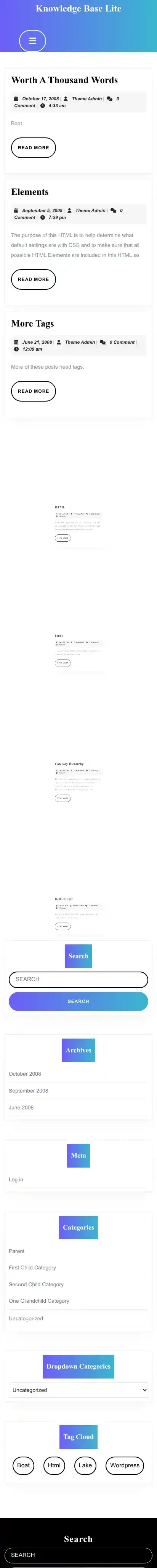 Knowledge Base Lite home page on mobile