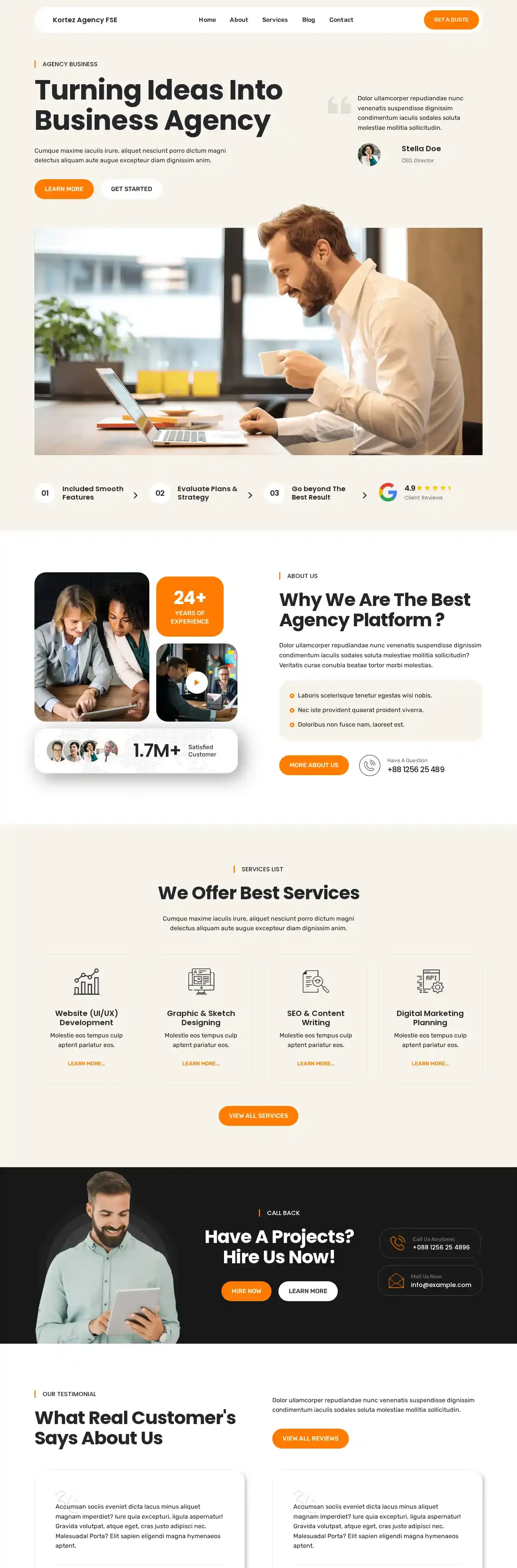 Kortez Agency FSE home page on desktop