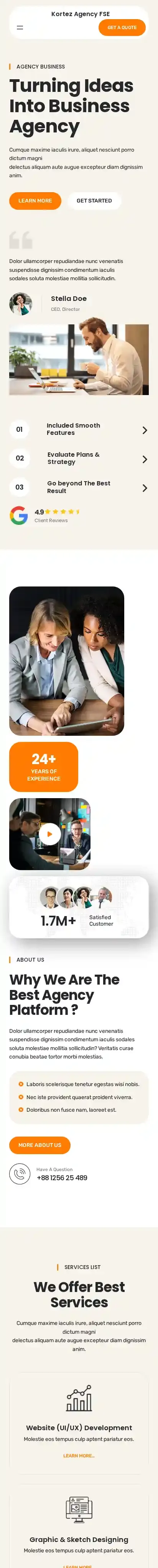 Kortez Agency FSE home page on mobile