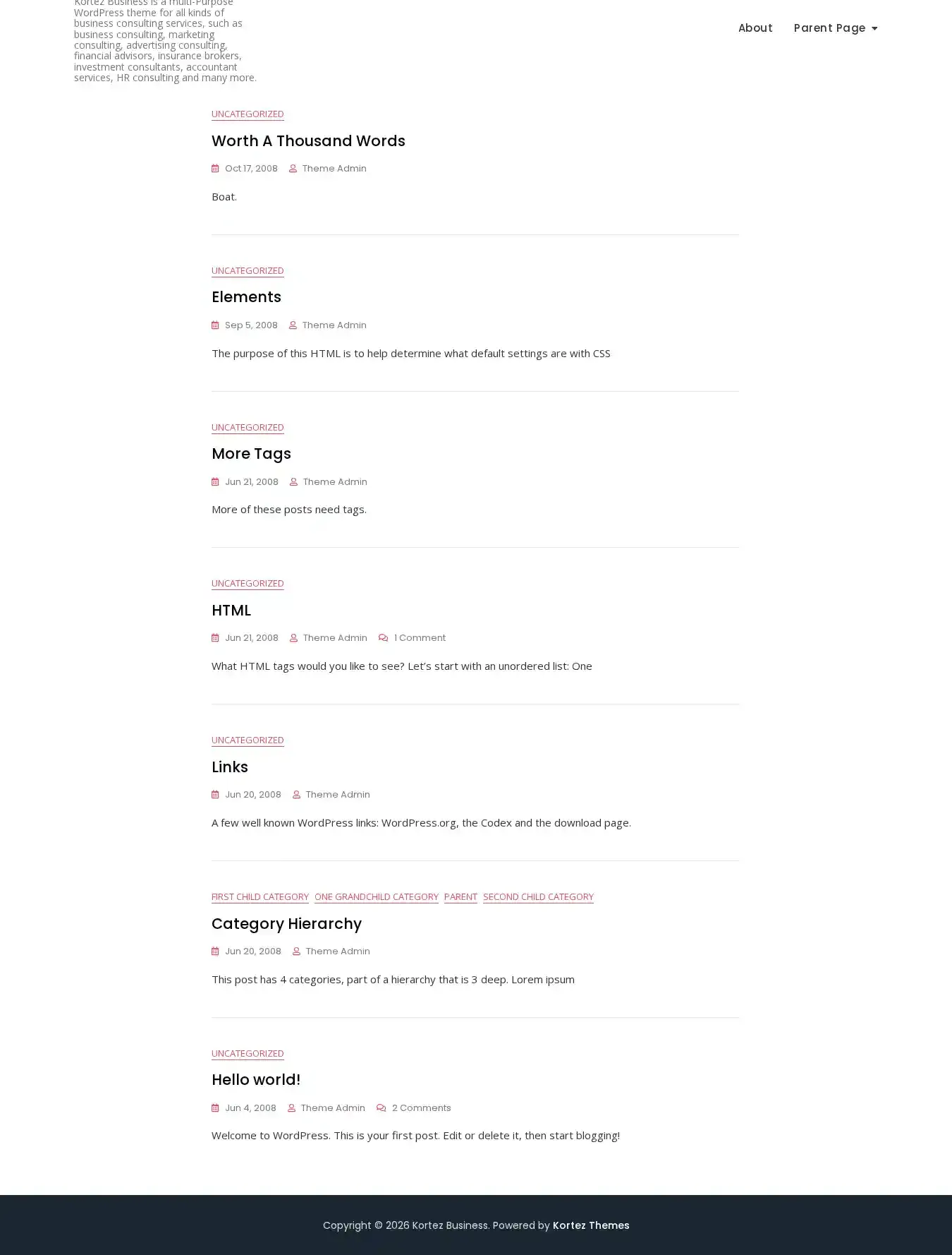 Kortez Business home page on desktop