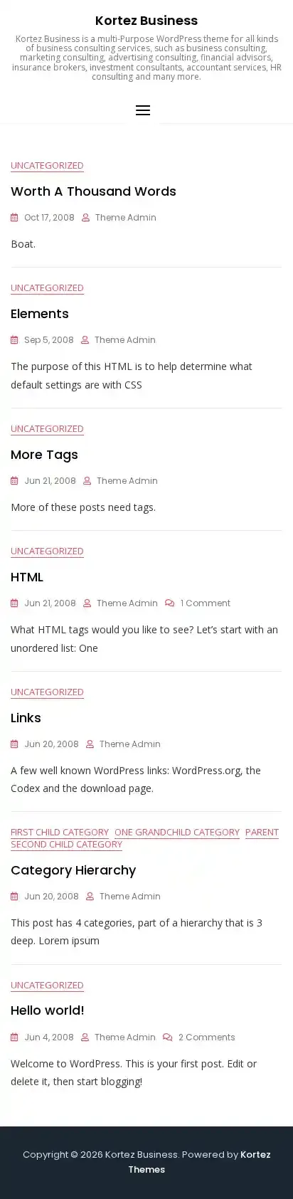 Kortez Business home page on mobile