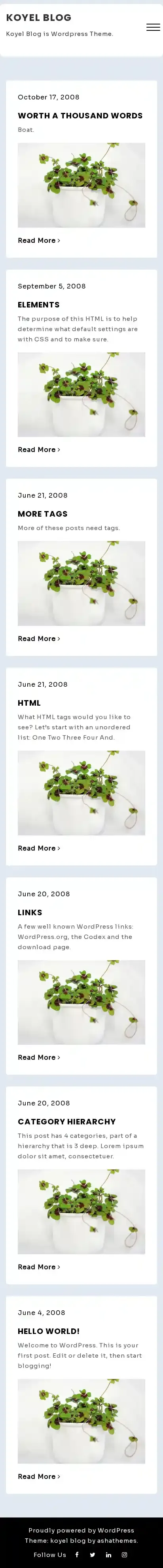 Koyel Blog home page on mobile