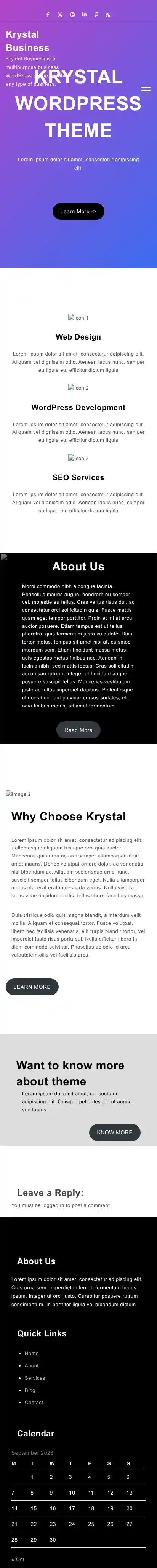 Krystal Business home page on mobile