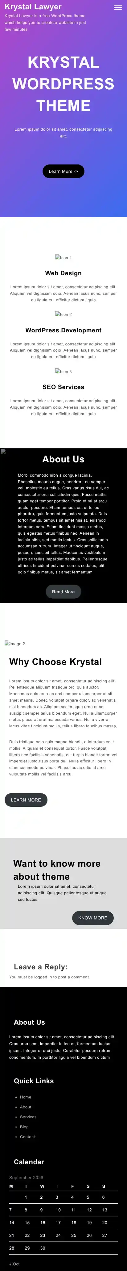 Krystal Lawyer home page on mobile