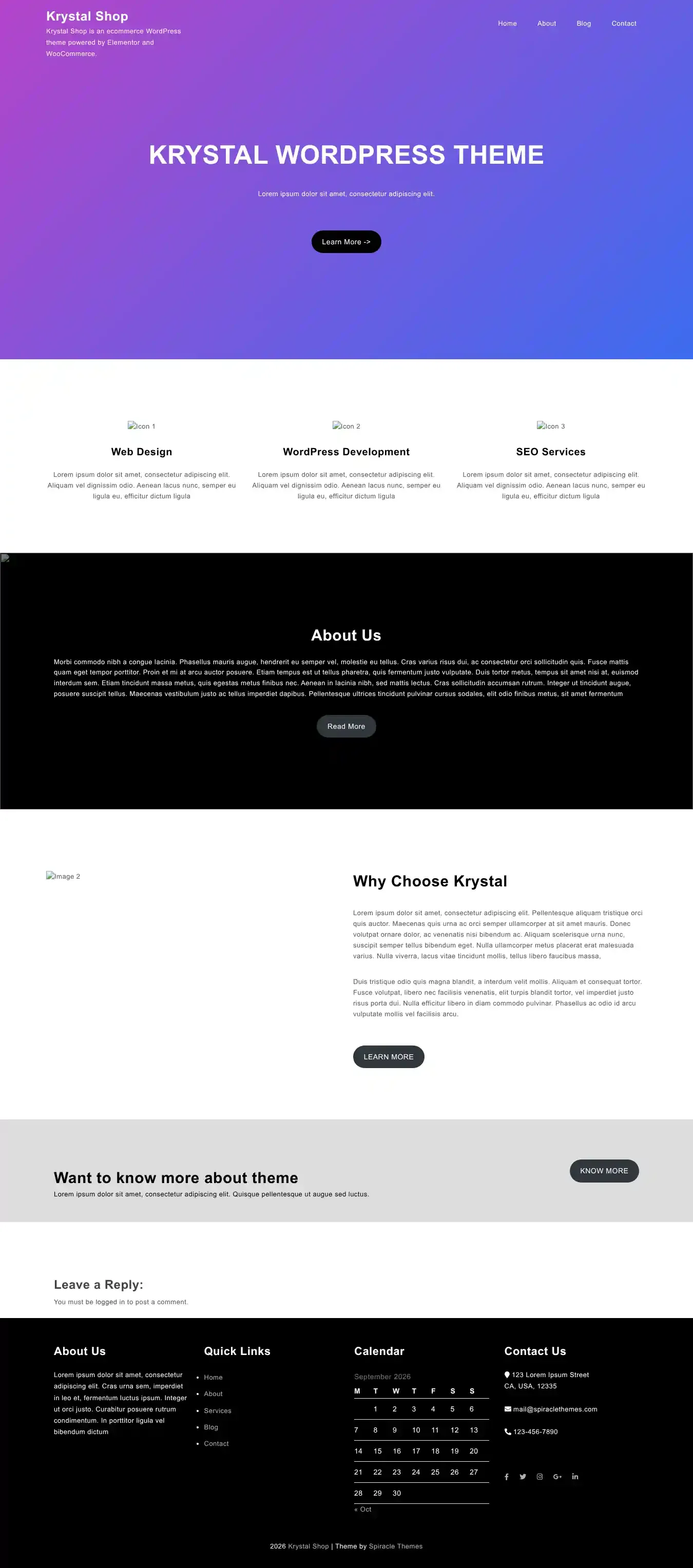 Krystal Shop home page on desktop