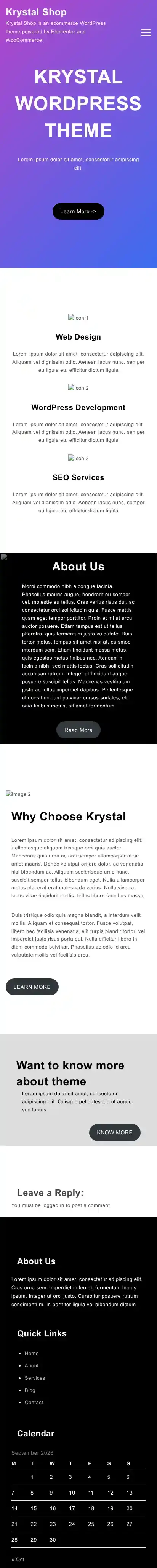Krystal Shop home page on mobile