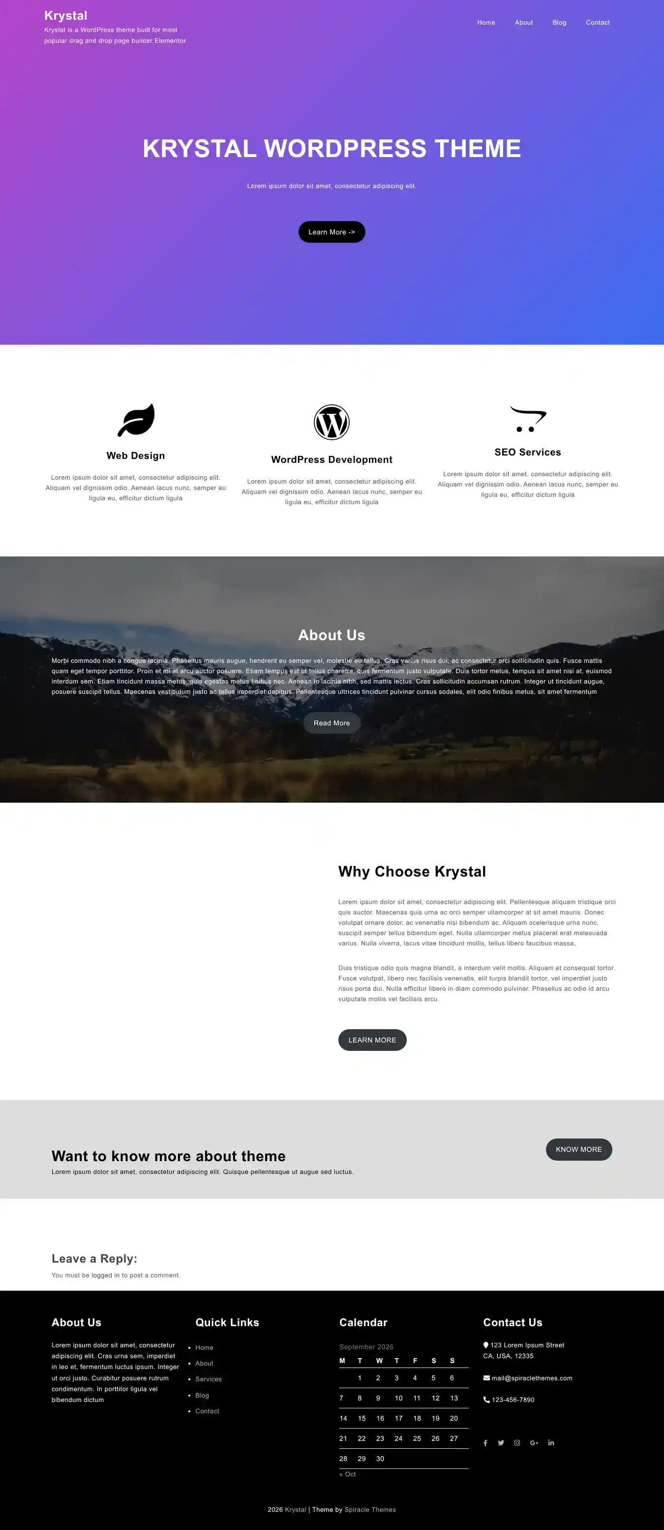 Krystal home page on desktop