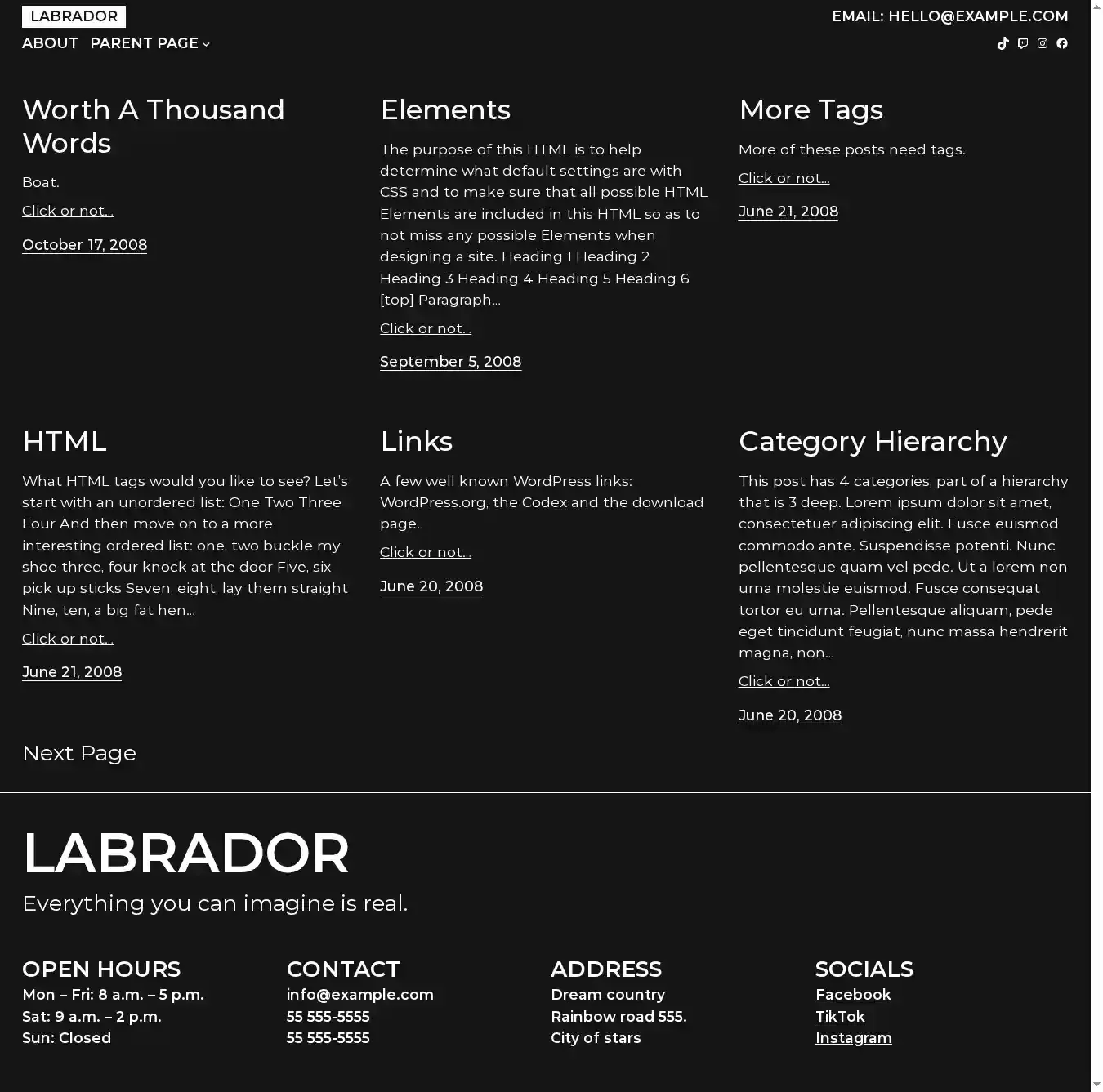 Labrador home page on desktop