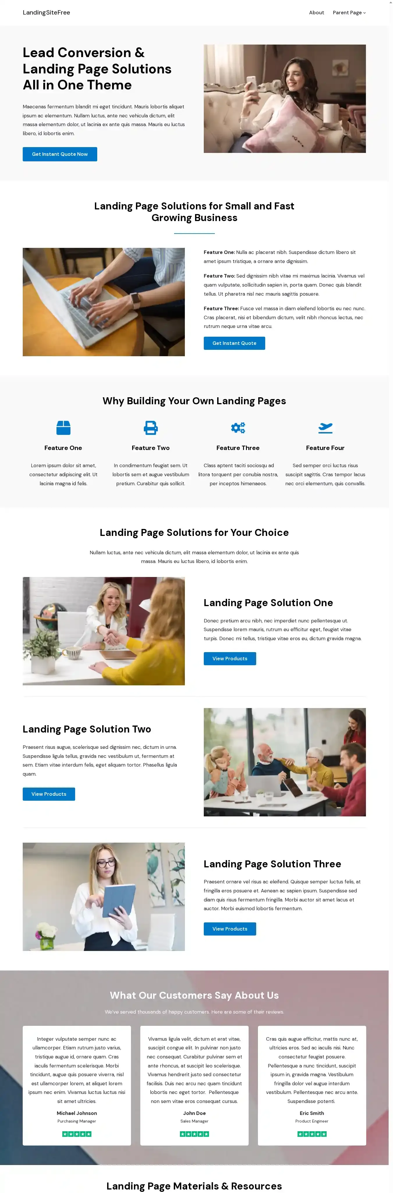 LandingSiteFree home page on desktop