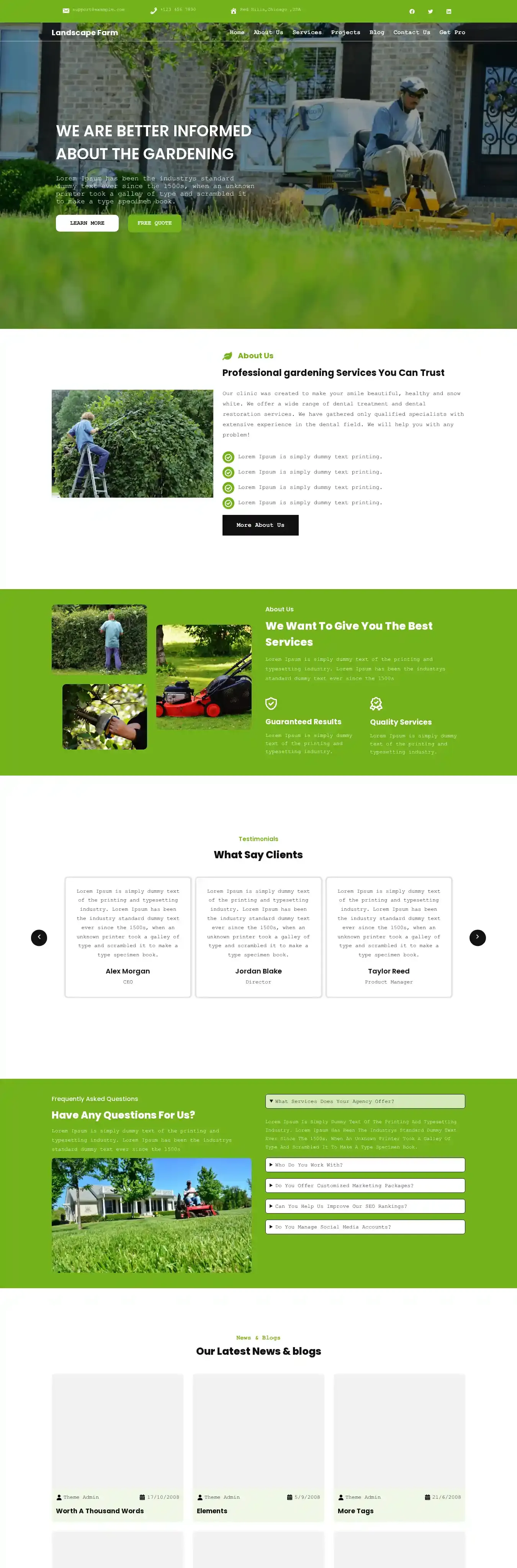 Landscape Farm home page on desktop