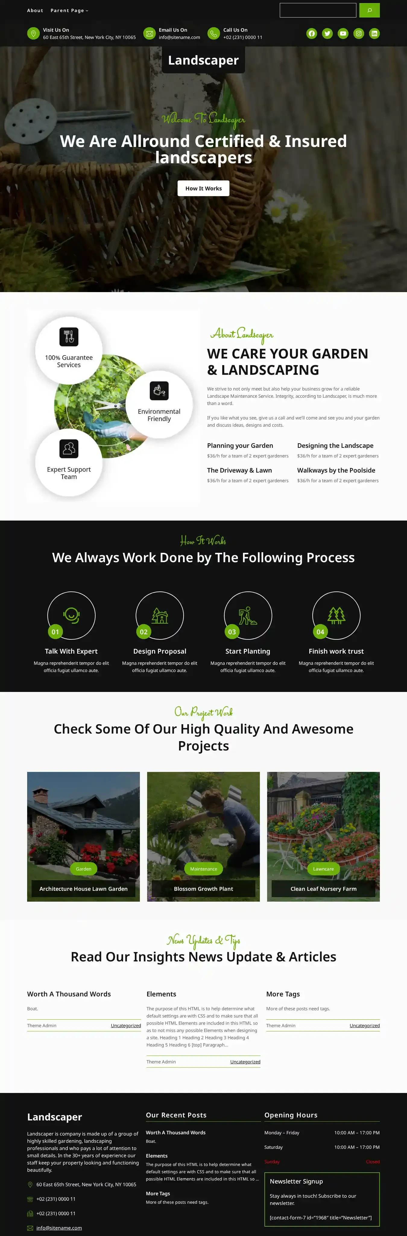 Landscaper home page on desktop