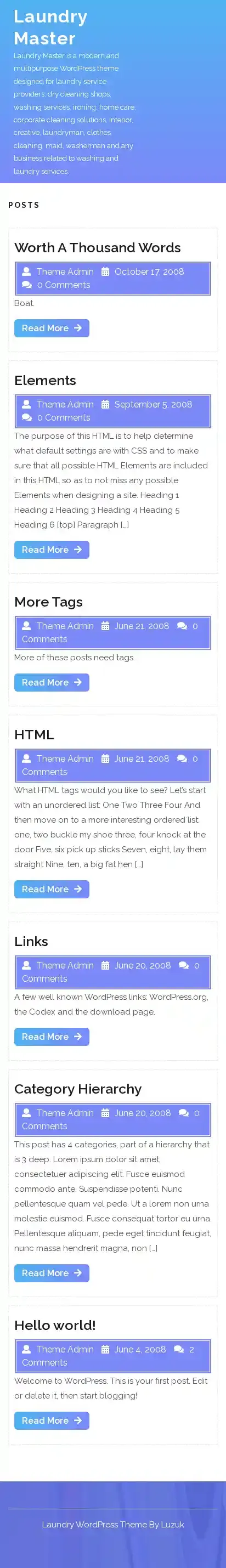 Laundry Master home page on mobile