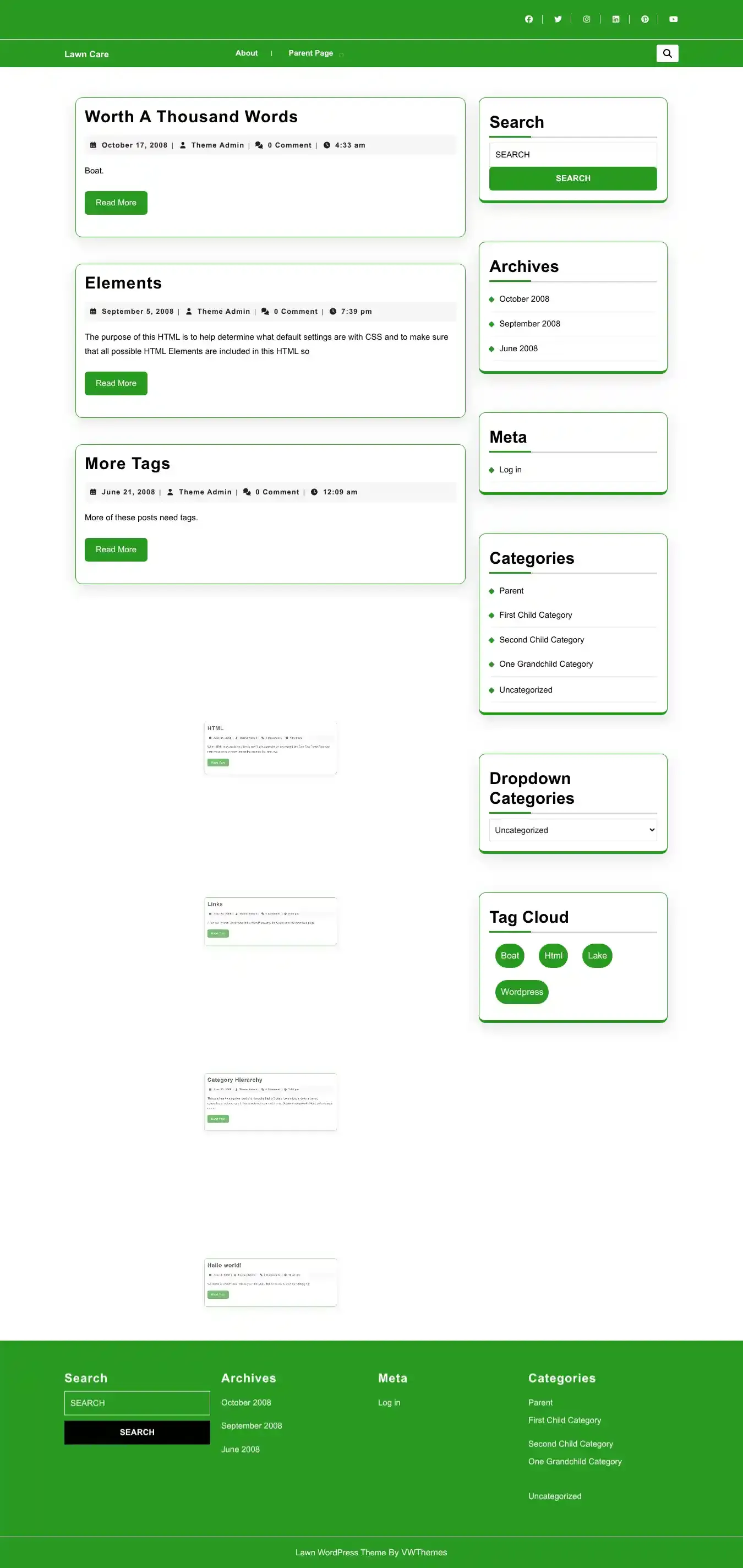 Lawn Care home page on desktop