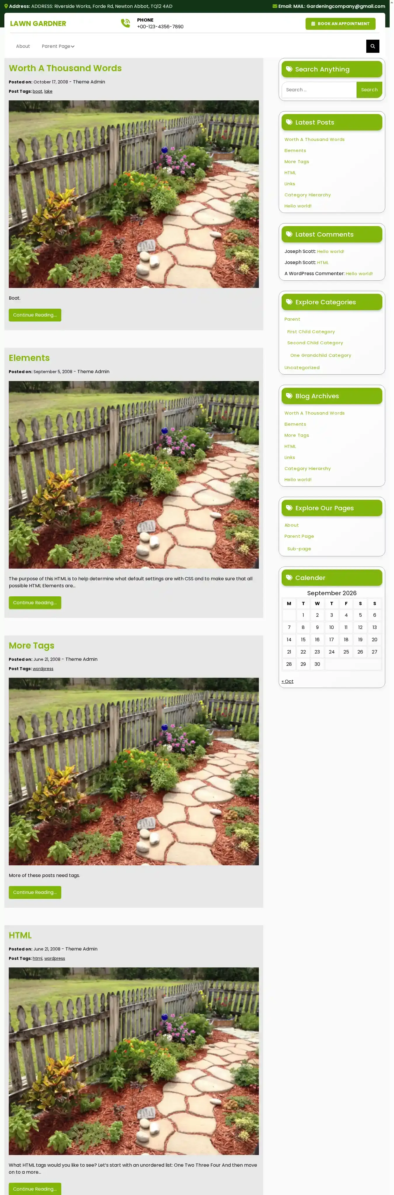 Lawn Gardner home page on desktop