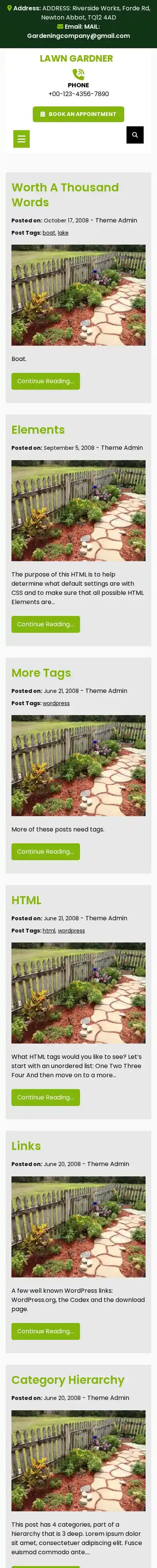Lawn Gardner home page on mobile