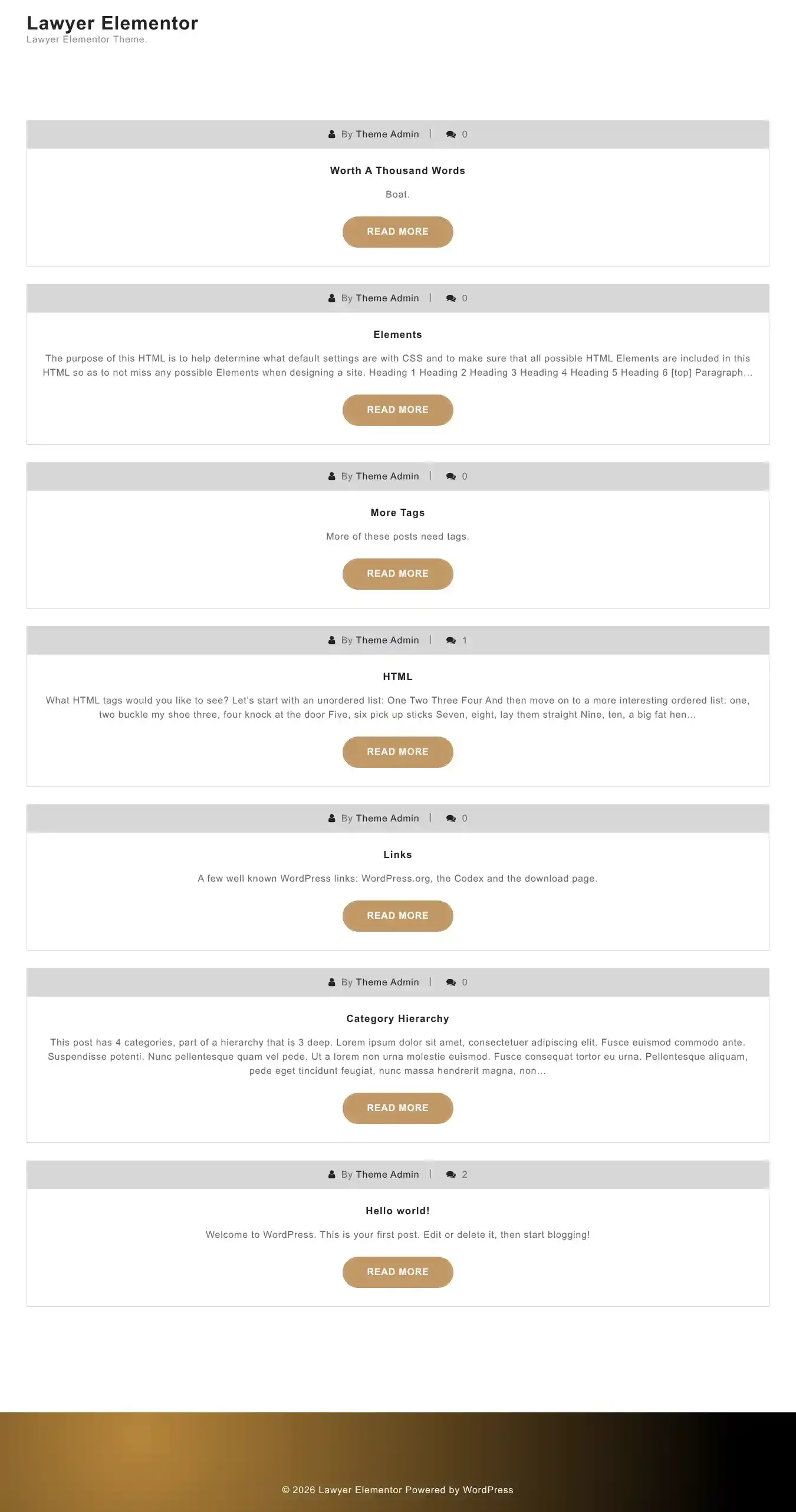 Lawyer Elementor home page on desktop