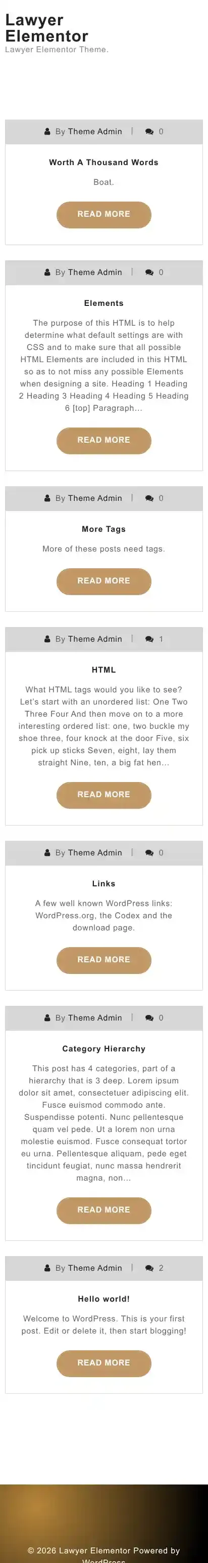 Lawyer Elementor home page on mobile