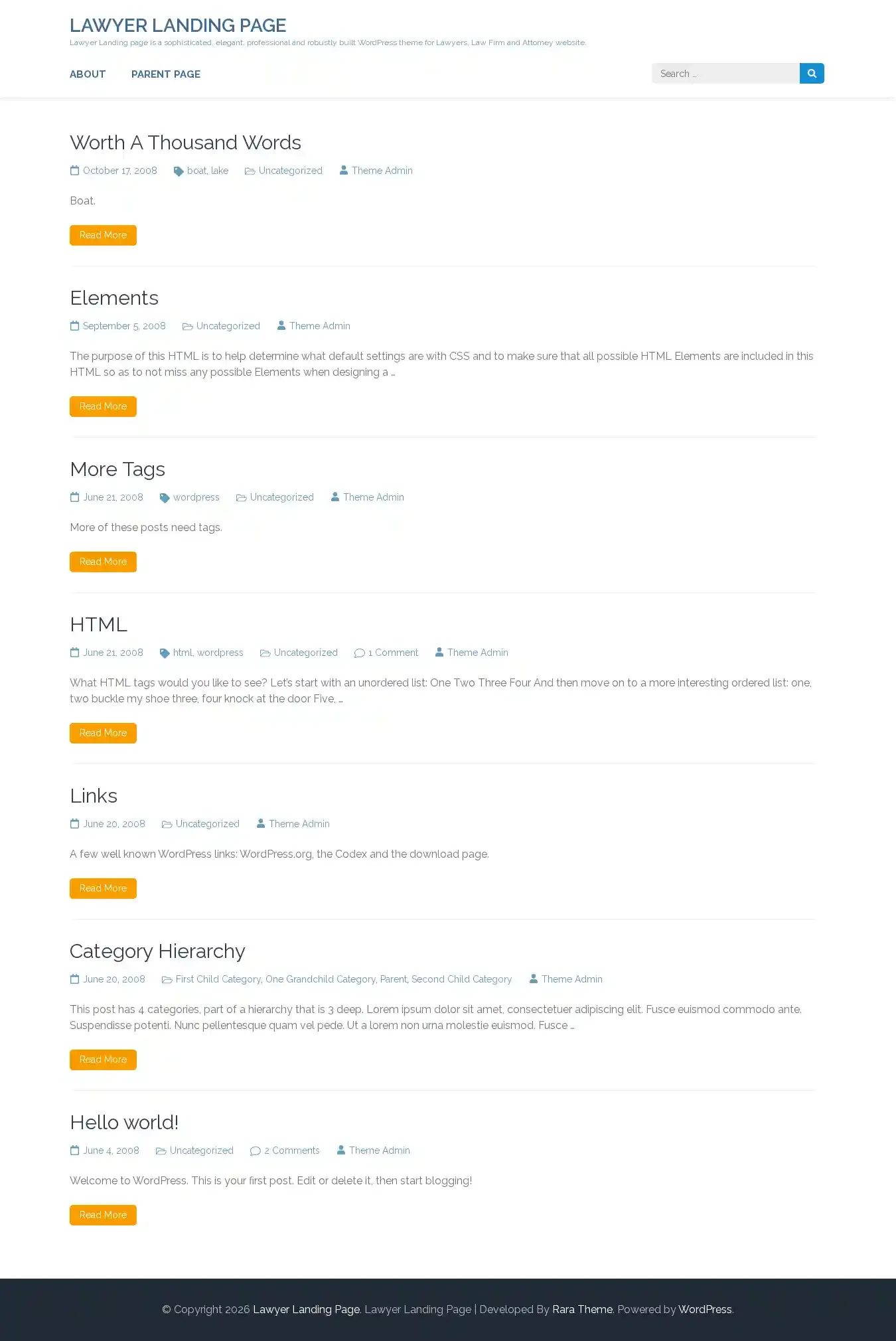 Lawyer Landing Page home page on desktop