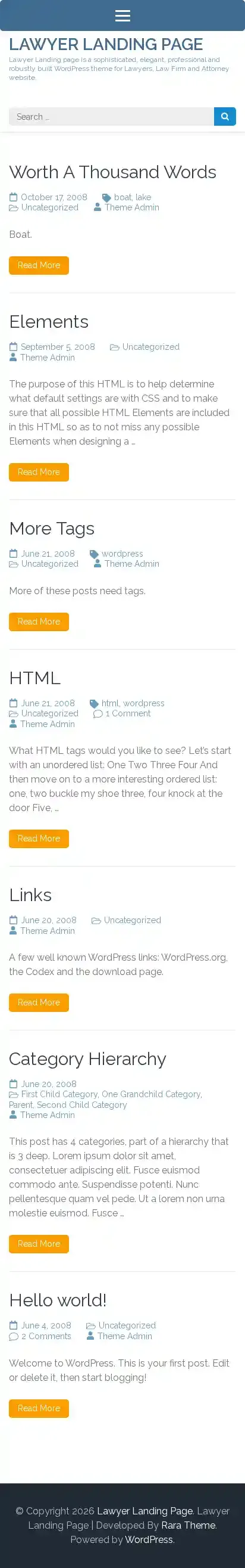 Lawyer Landing Page home page on mobile