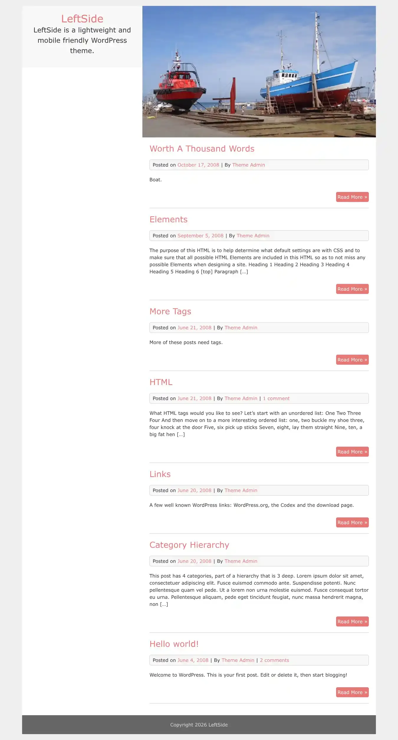 LeftSide home page on desktop