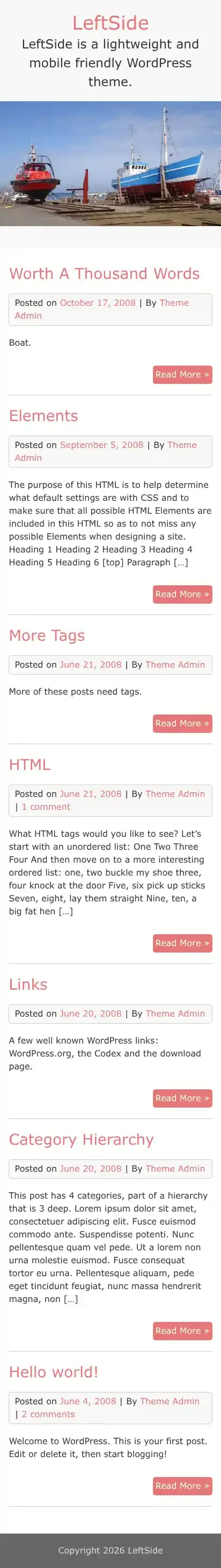 LeftSide home page on mobile