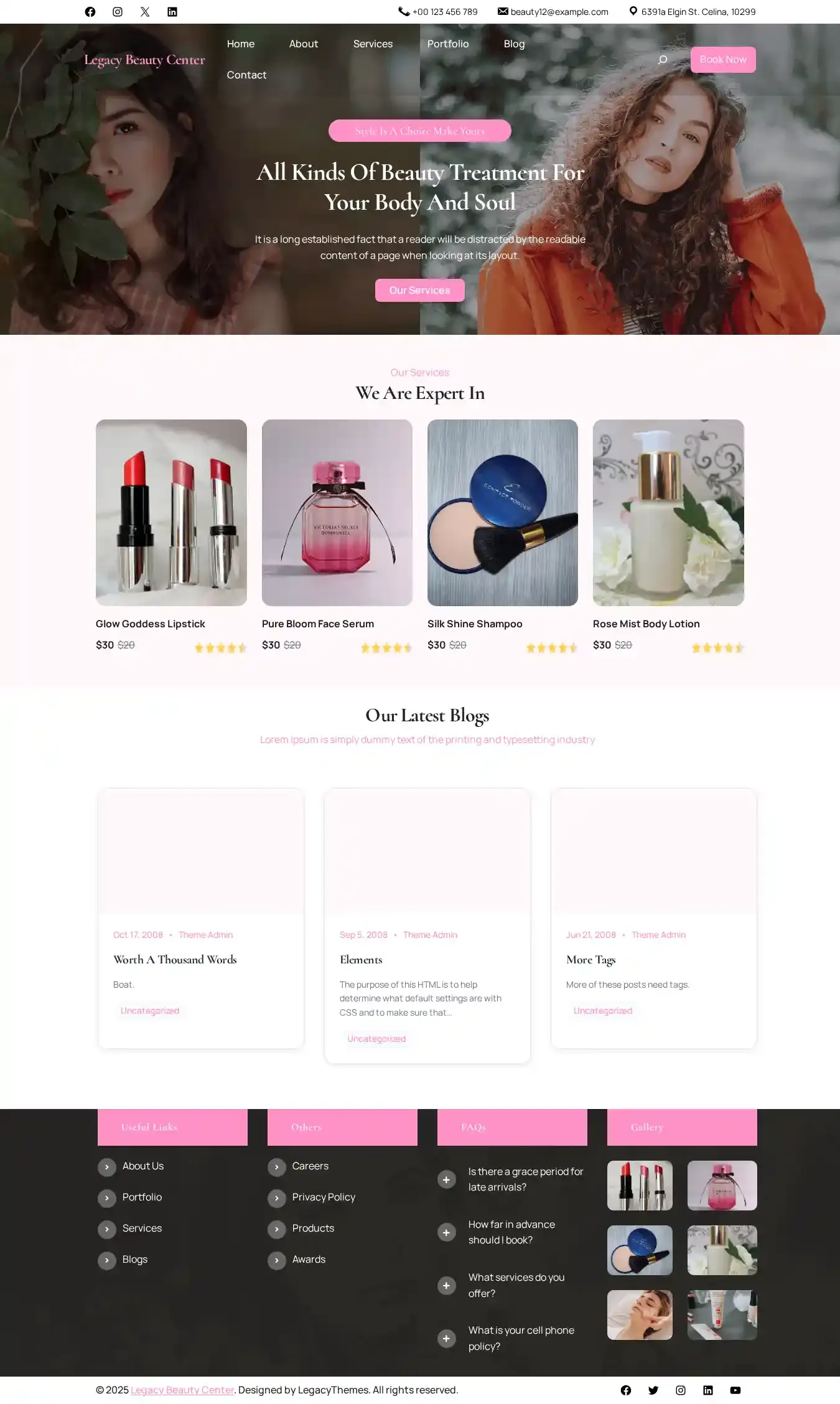 Legacy Beauty Center home page on desktop