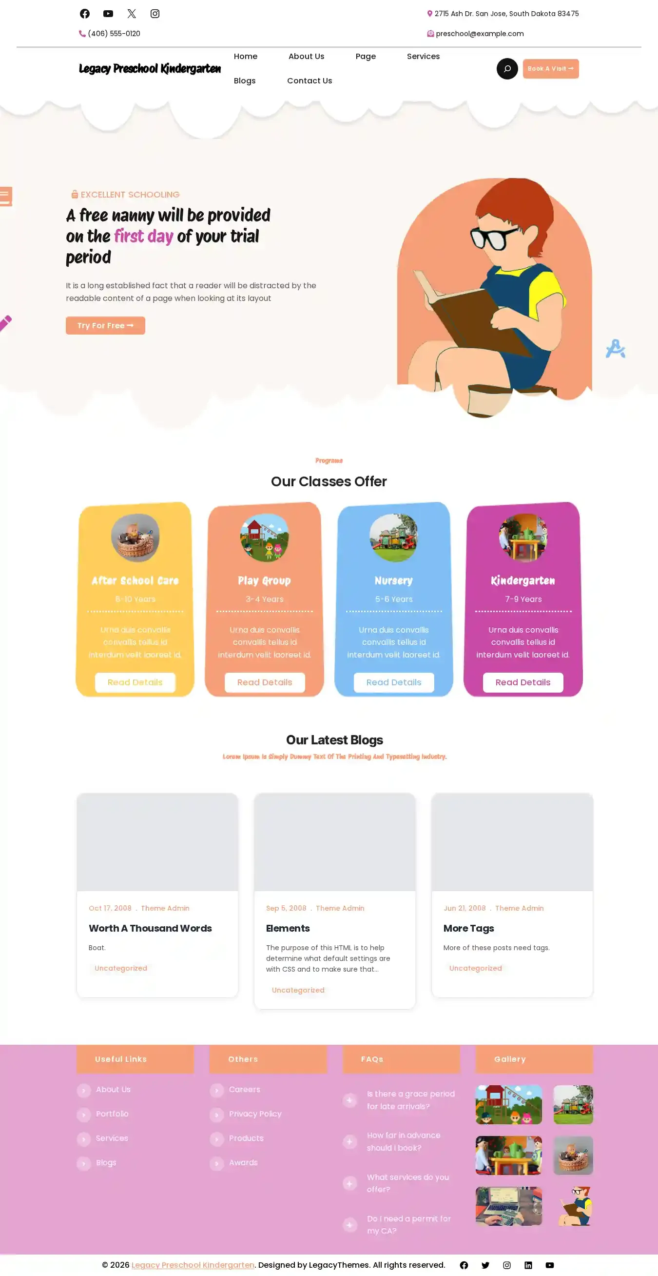 Legacy Preschool Kindergarten home page on desktop