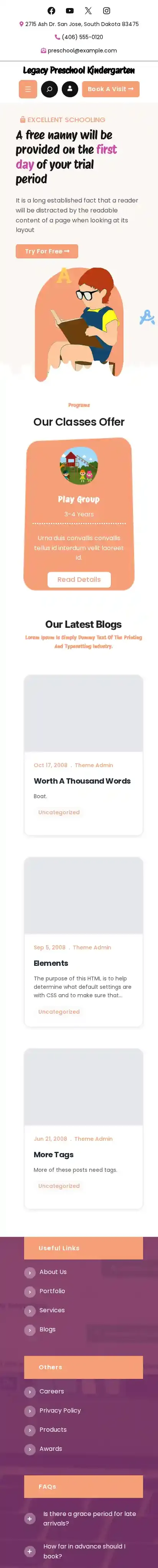 Legacy Preschool Kindergarten home page on mobile