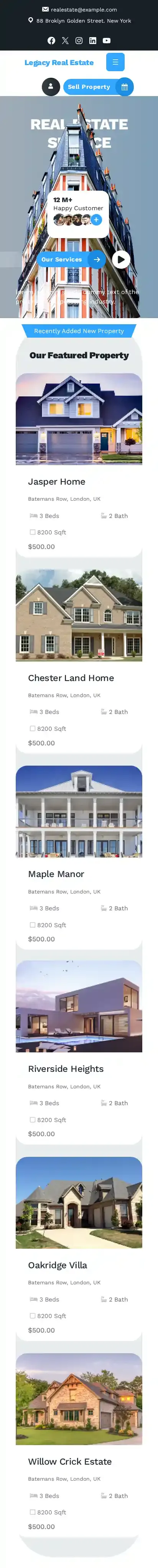 Legacy Real Estate home page on mobile