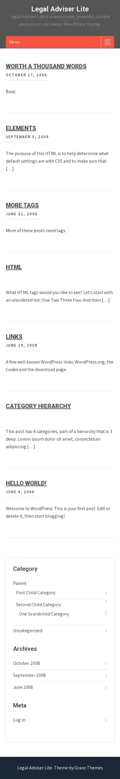 Legal Adviser Lite home page on mobile