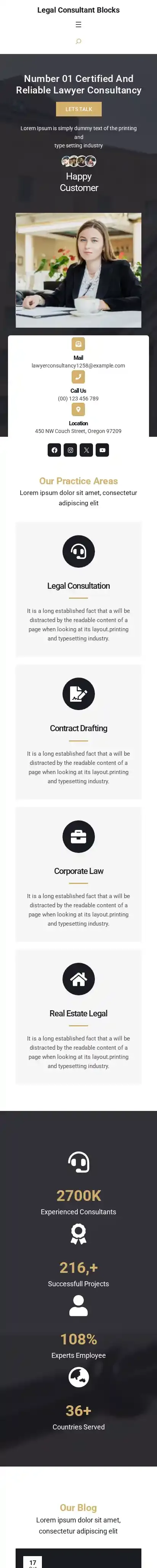 Legal Consultant Blocks home page on mobile