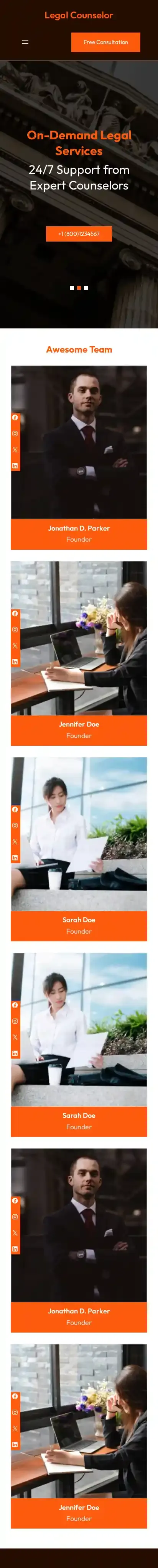 Legal Counselor home page on mobile