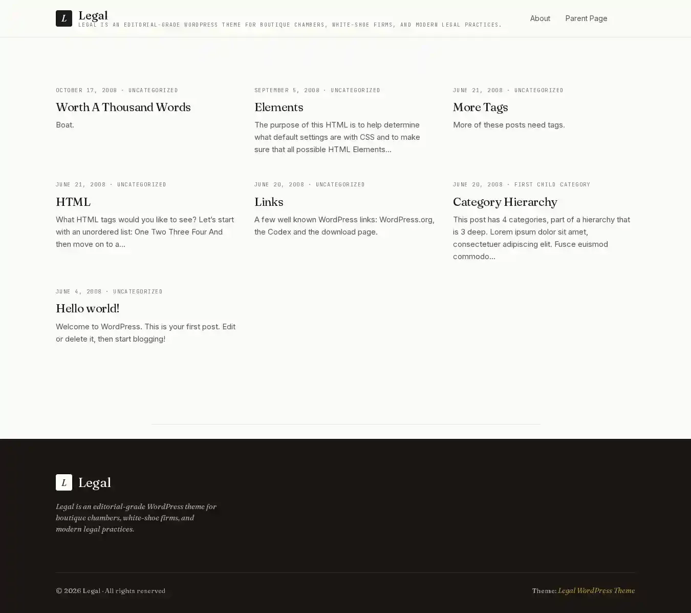 Legal home page on desktop