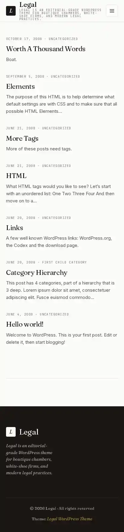 Legal home page on mobile