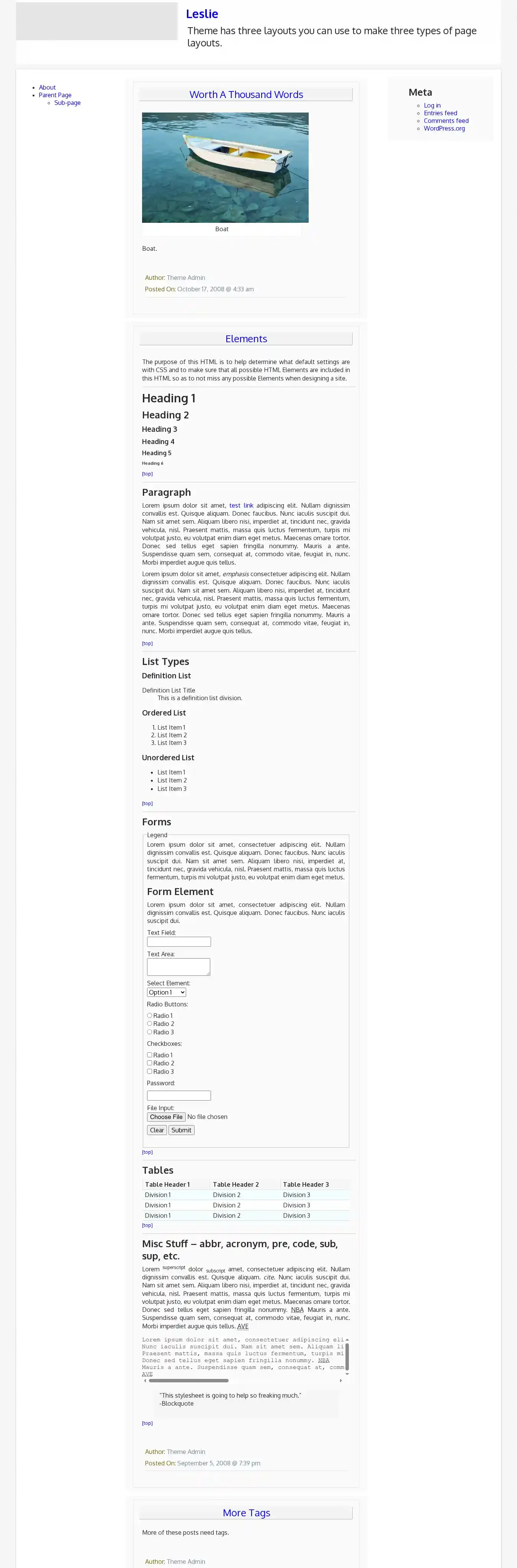 Leslie home page on desktop
