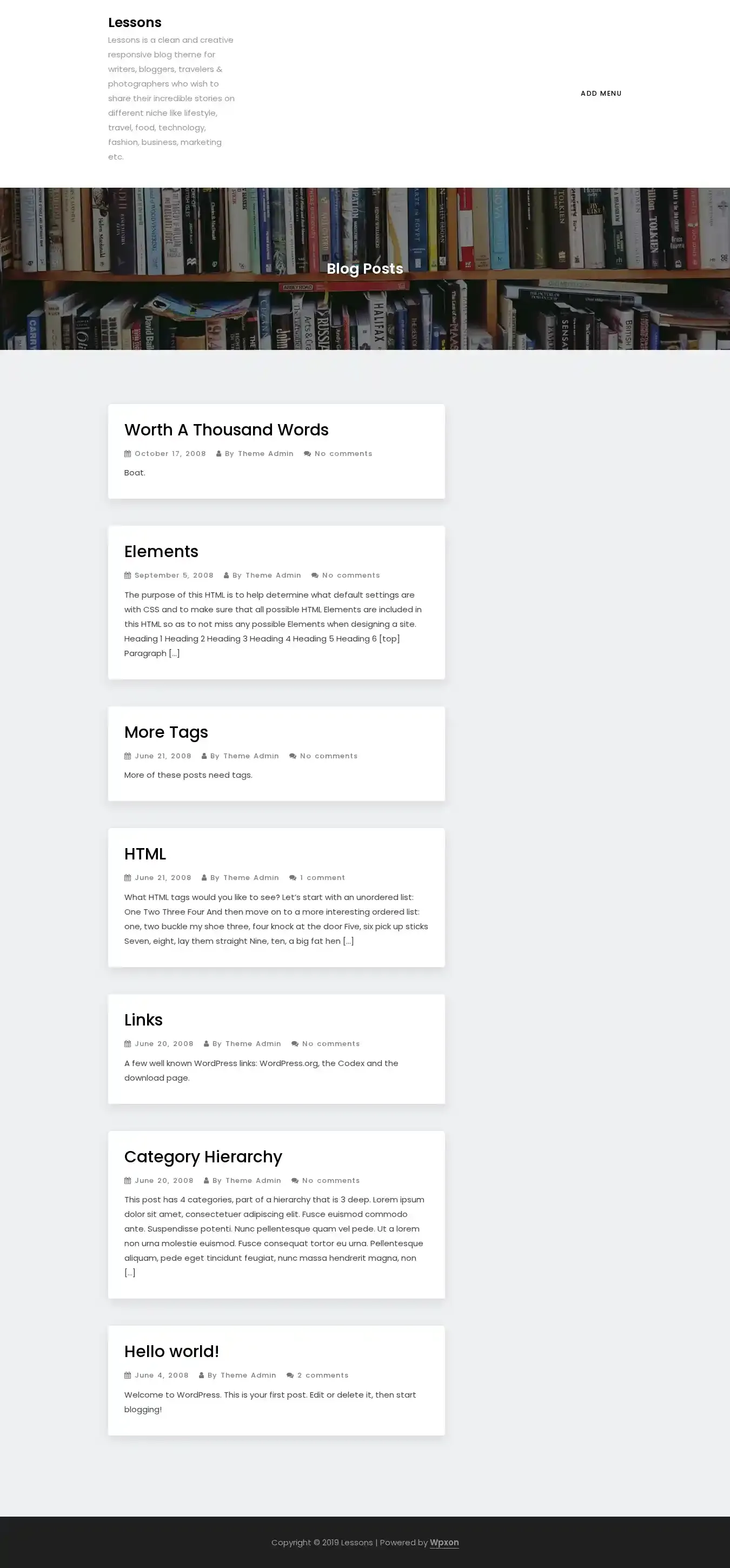 Lessons home page on desktop