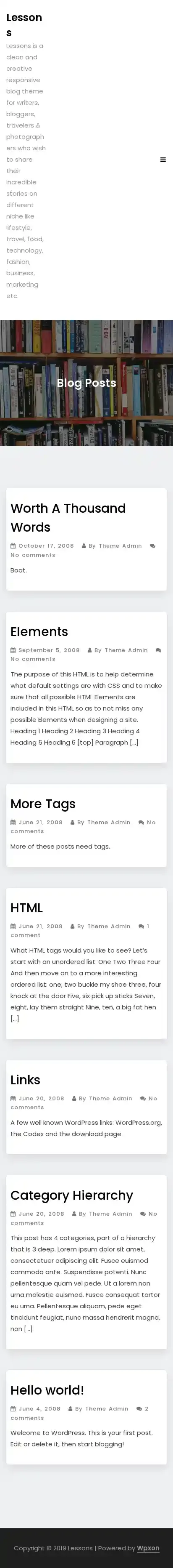 Lessons home page on mobile