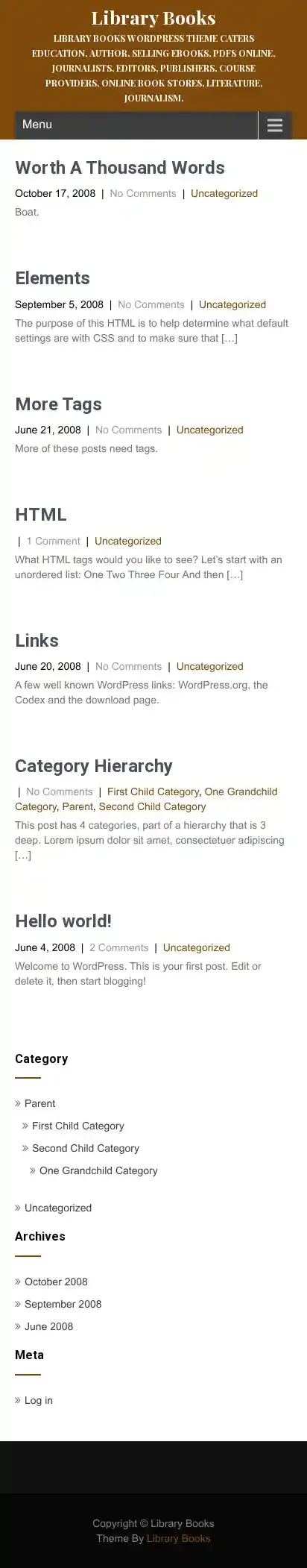 Library Books home page on mobile