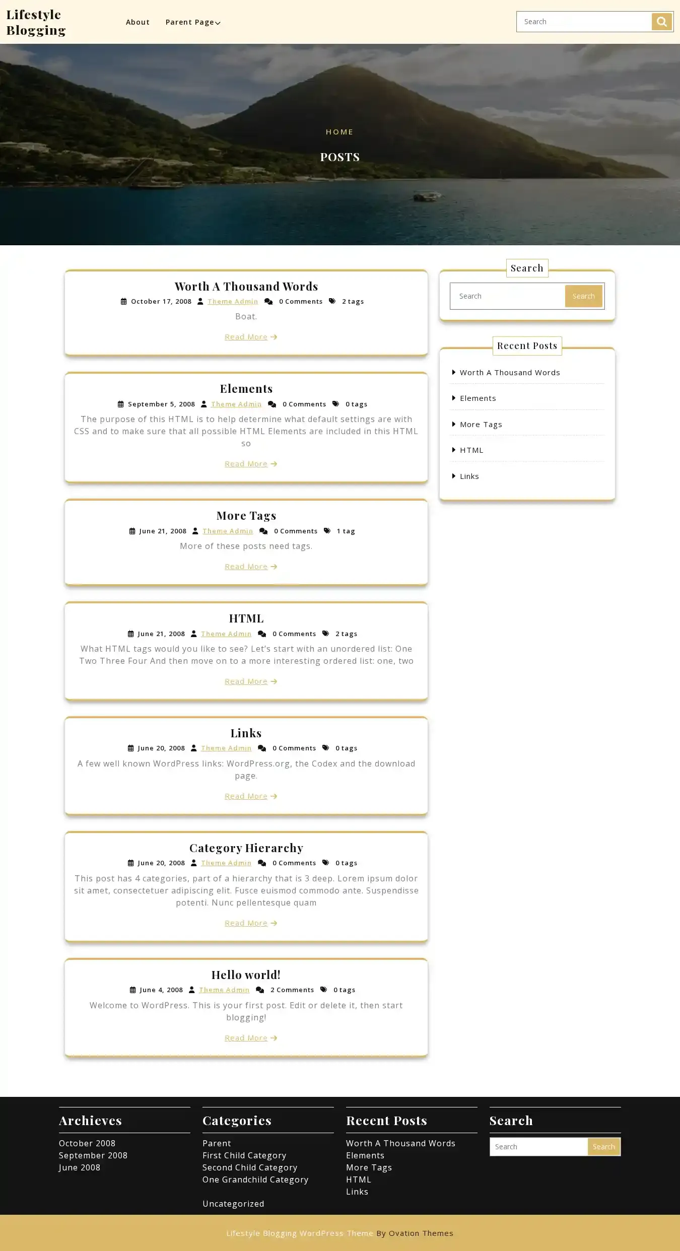 Lifestyle Blogging home page on desktop
