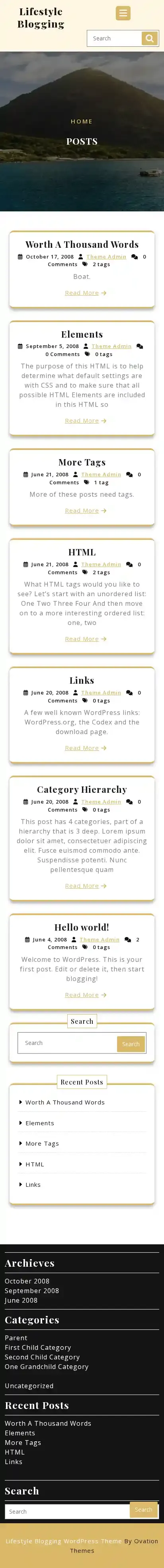 Lifestyle Blogging home page on mobile