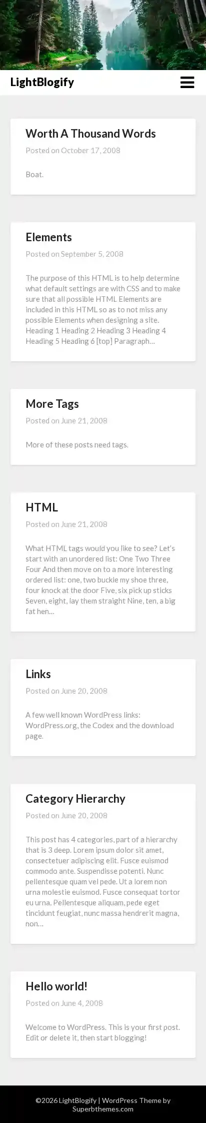 LightBlogify home page on mobile