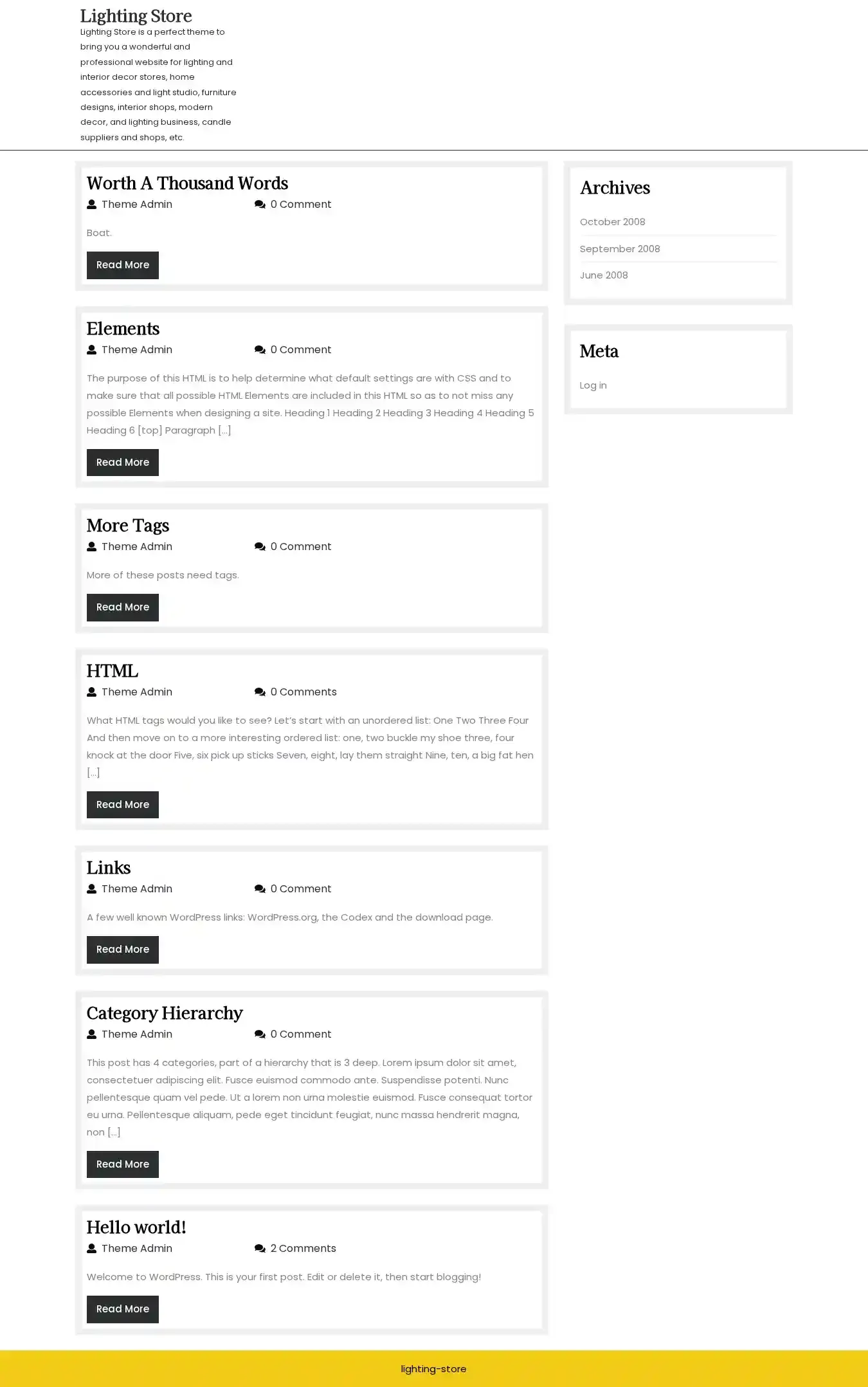 Lighting Store home page on desktop