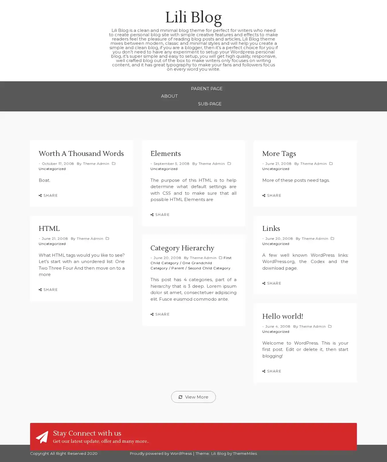 Lili Blog home page on desktop