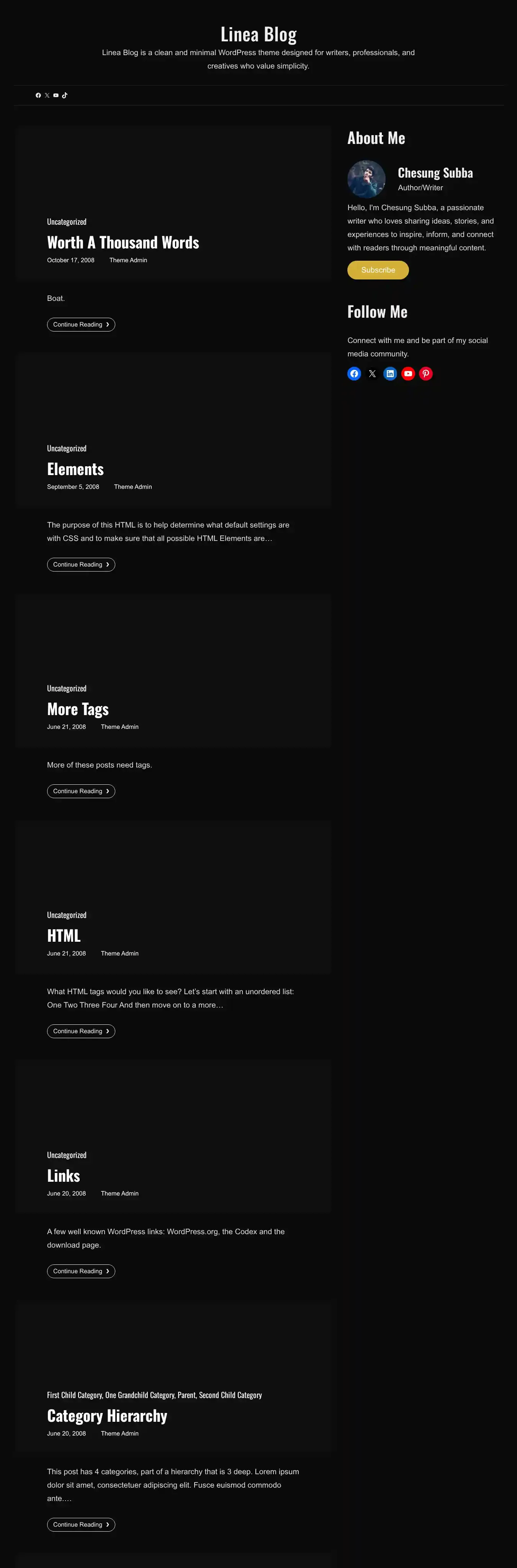 Linea Blog home page on desktop