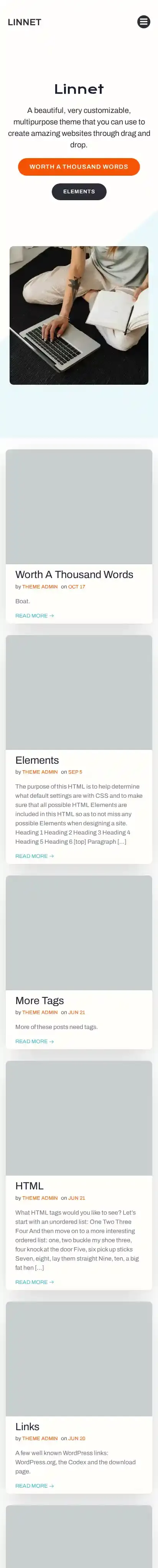 Linnet home page on mobile