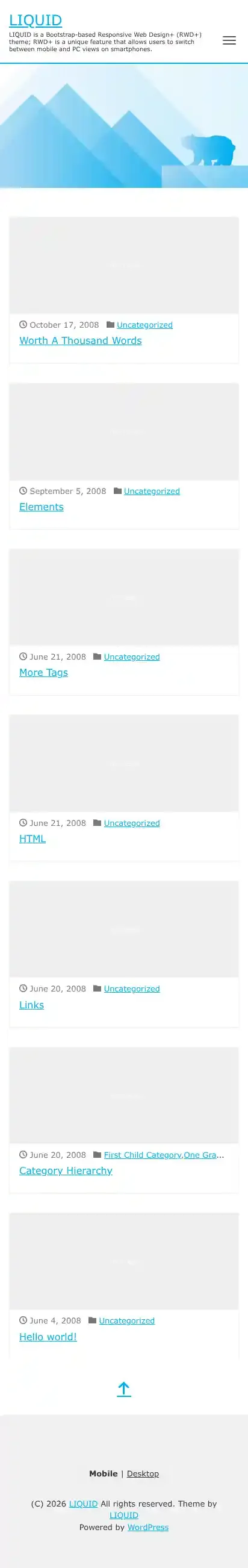 LIQUID home page on mobile