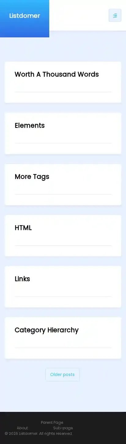 Listdomer home page on mobile