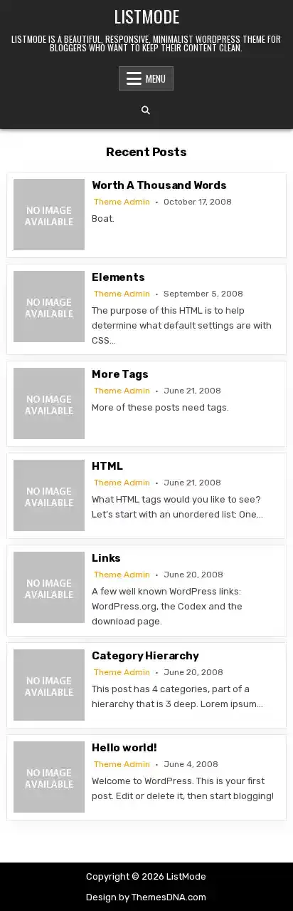 ListMode home page on mobile